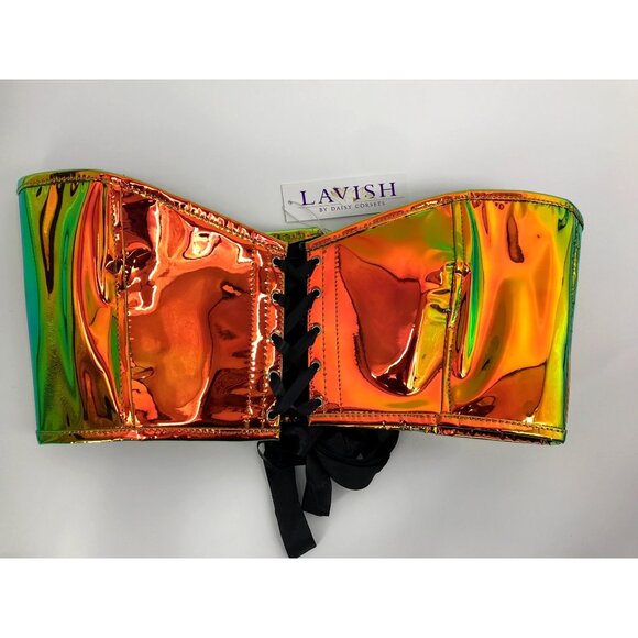 Lavish By Daisy Corsets Sunset Holo Lace Up Short Bustier Top Orange 4XL NEW - Picture 4 of 6